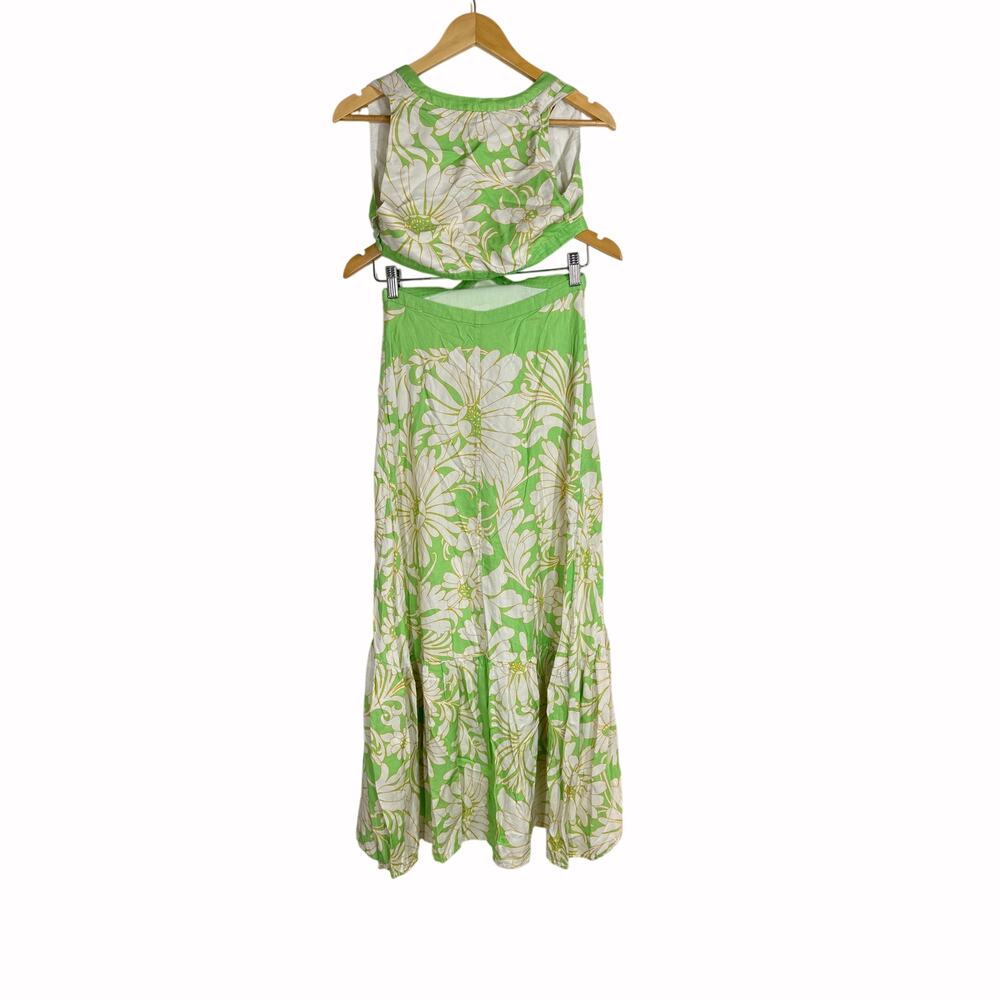 Sandro Ludmila Dress Linen Blend Floral Sleeveless Cutout Maxi Green 36 US 2-4 - Picture 4 of 12